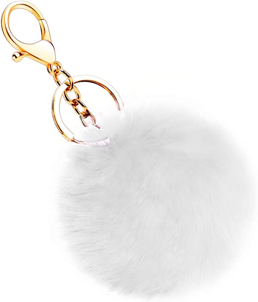 Unpafcxddyig Pom Pom Keychain Artificial Fur Ball Rhinestone Alphabet  Letter Keychains for Car Key Ring Tote Pendant