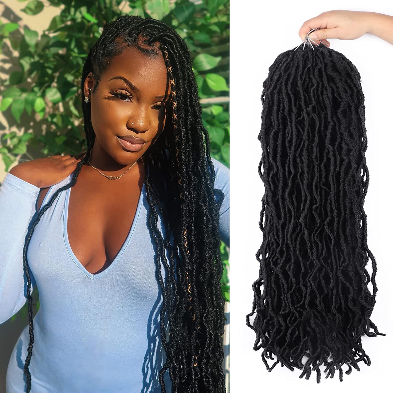  6Pcs/Lot Goddess Locs Crochet Hair 14 Inch Wavy Curly Faux  Locs Crochet Braids Goddess Braids Crochet Hair Goddess Curly Faux Locs  Crochet Hair Curly Braiding Hair with Culry End (14