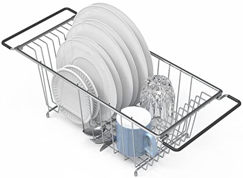Buy Lavish Over The Sink Dish Drying Rack Adjustable Stainless Steel Large Dish  Drainer, Dish Rack Over Sink For Kitchen Counter Organization Storage Space  Saver With Utensils Holders Online in UAE