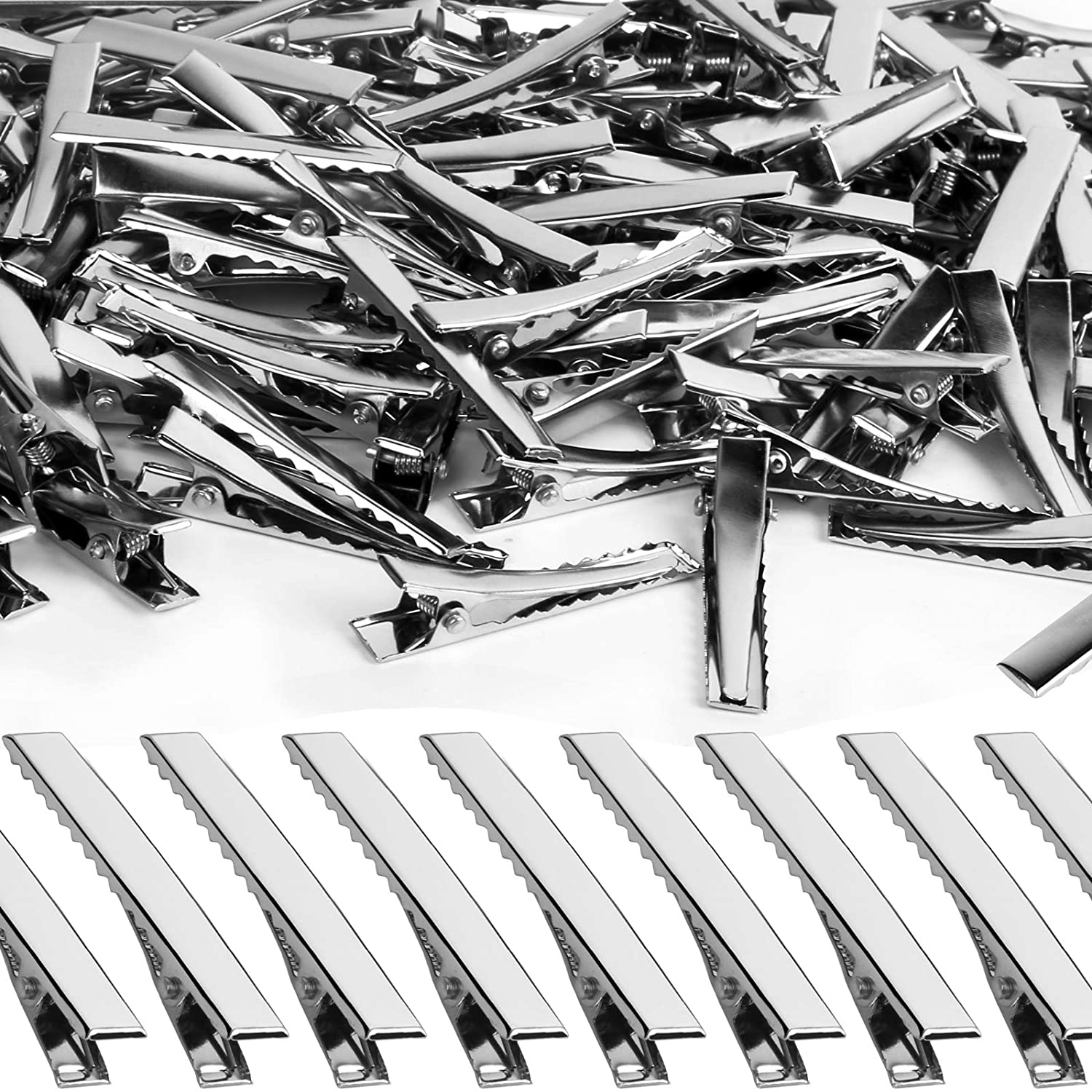 100 Pack 1.77 Inches Single Prong Pin Curl Duckbill Clips,Silver Setting  Section Hair Clips Metal Alligator Clips for Hair Extensions