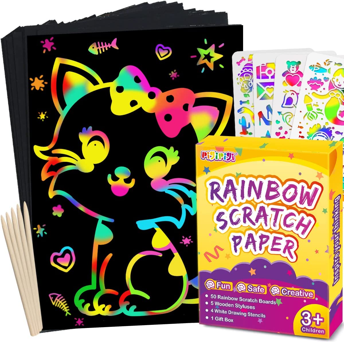 ZMLM Scratch Paper Art Set: 60Pcs Magic Drawing Art Craft Kid Black Scratch  Off Paper Supply Kit Toddler Preschool Learning Bulk