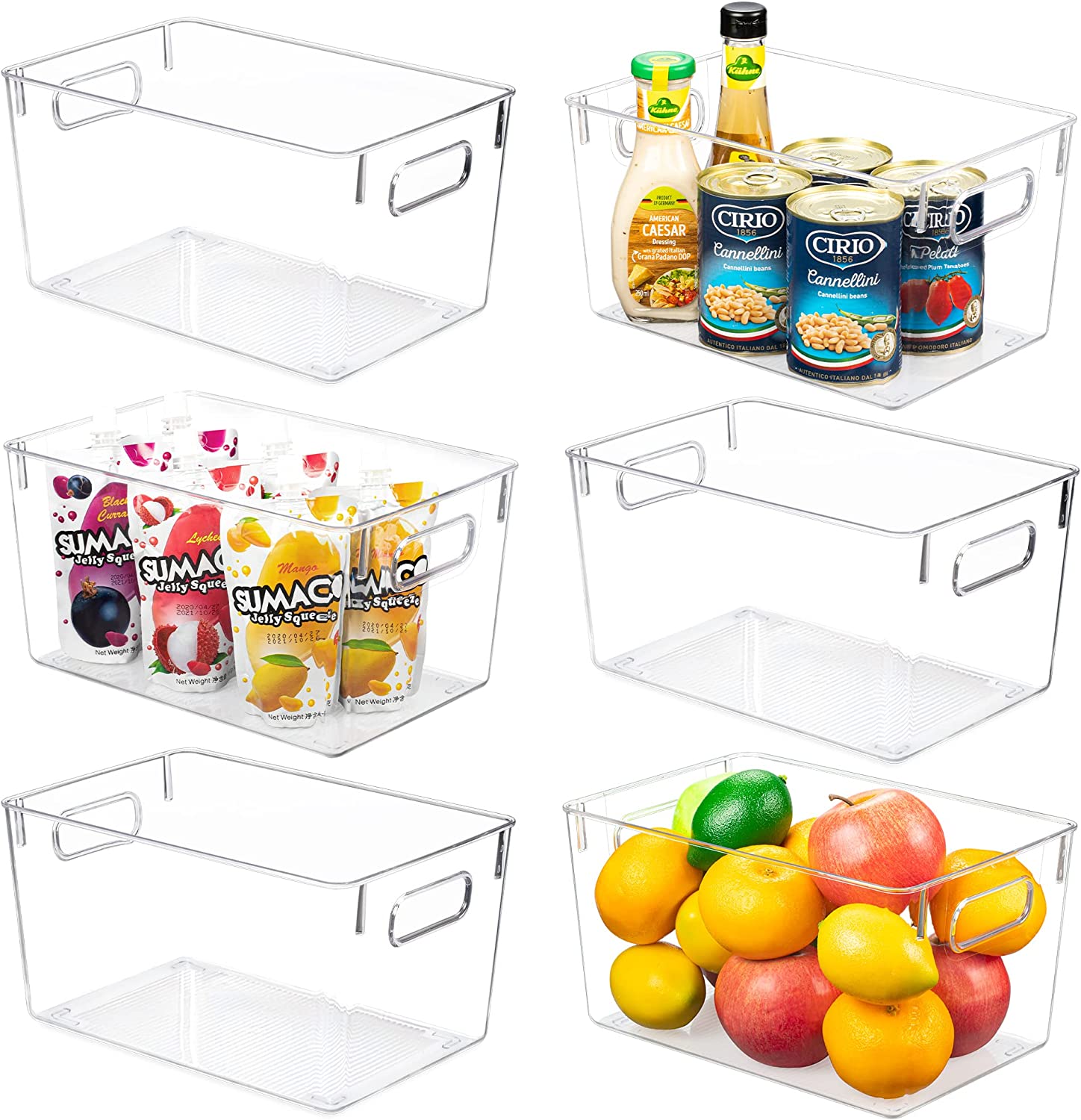 Vtopmart Clear Plastic Pantry Organizer Bins, 6 PCS Food Storage Bins