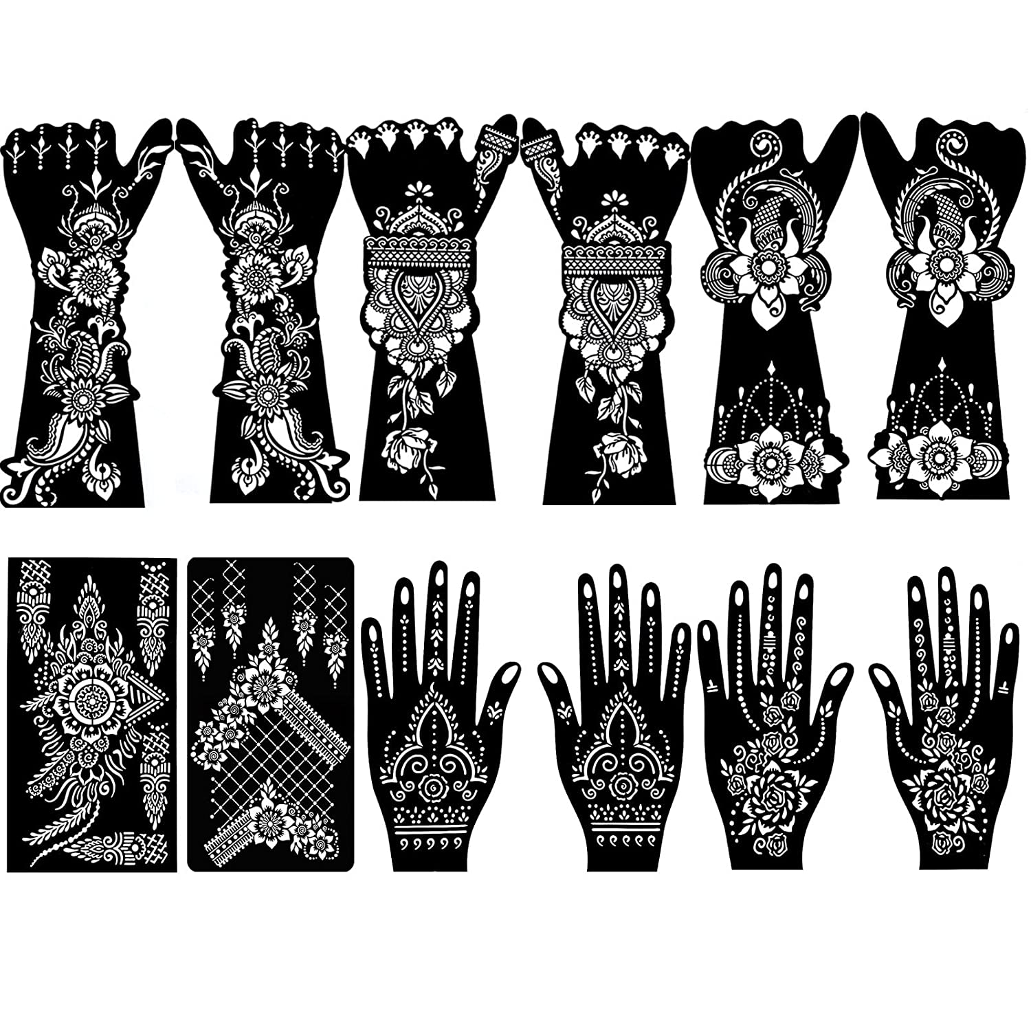 Xmasir Pack of 16 Sheets Henna Tattoo Stencil / Templates Temporary Tattoo  Kit,Indian Arabian Self Adhesive Tattoo Sticker for Hand Body Paint 