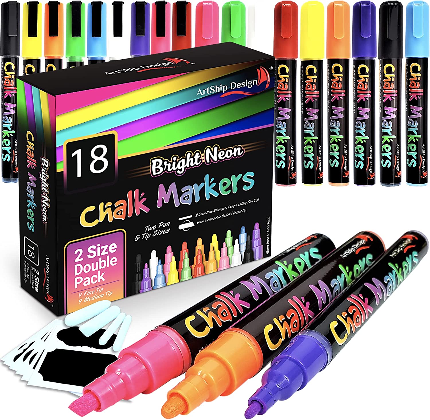Office, White Chalk Markers Pack Of 6 2x 1mm 3mm 6mm