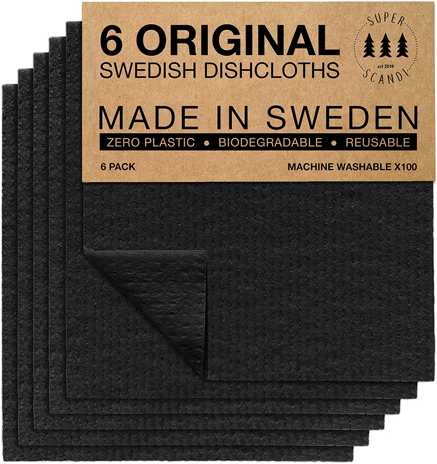 SCANDISH Swedish Dishcloths for Kitchen - 10-Pack Gray Swedish Dish Cloths  for Kitchen - Original Swedish Dish Towels - Cellulose Sponge Cloths 