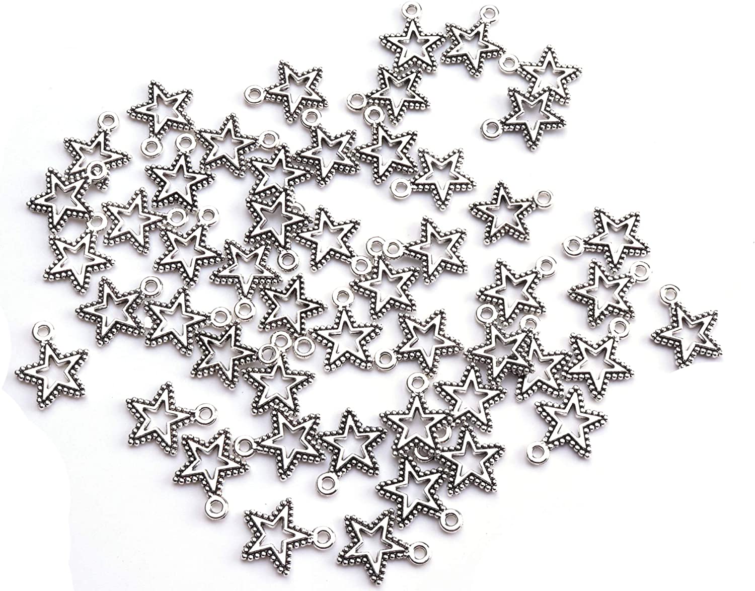 GUZUHUKU Silver Star Pendant Charm, 100pcs Mini Jewelry Making Pendants  Hollow Four-pointed Star Charms for Charms DIY Earrings Bracelets Necklace