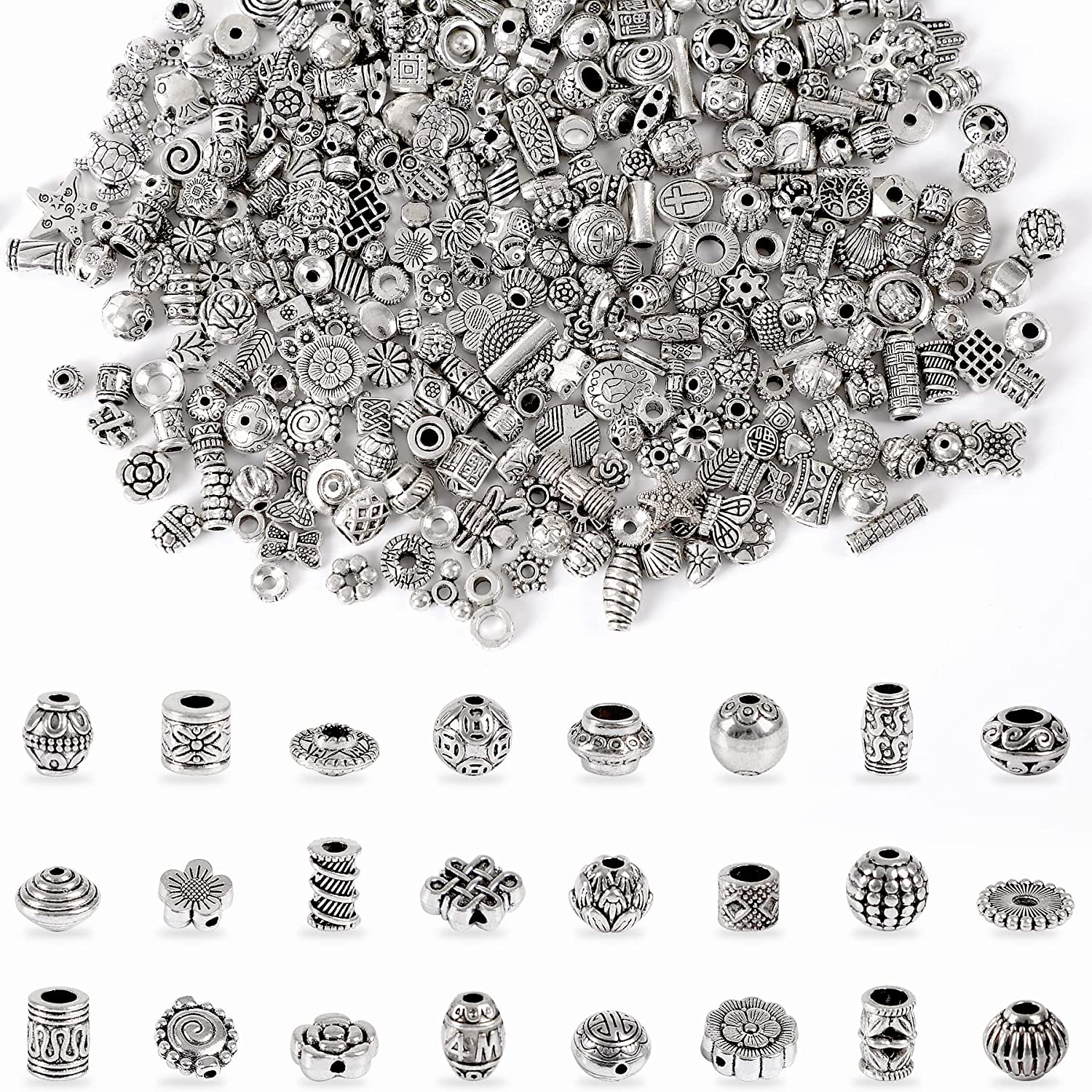 BronaGrand Vintage Charms Bulk,300pcs Mixed Antique Charms Tibetan Silver Pendants for Necklace Bracelet Jewelry Making and Crafting