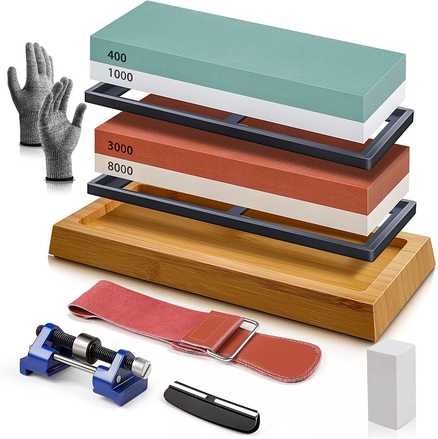 Knife Sharpening Stone Set, HMPLL Whetstone Knife Sharpener Stone