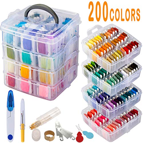 176 PCS Embroidery Floss Set, Complete Set of Tools Kit, 4-Tier Organizer  Storage Box