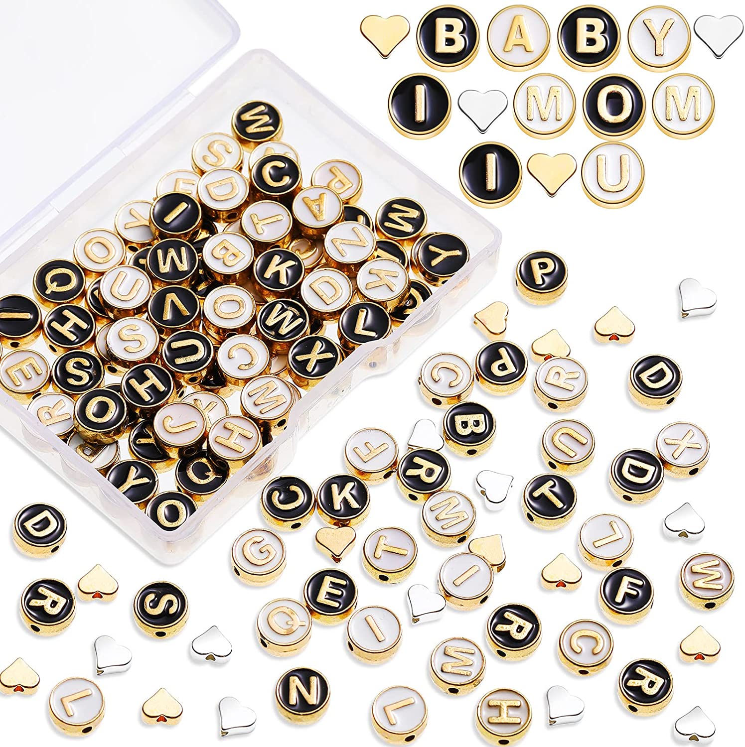 1200pcs, 4mm X 7mm Abs Resin Small Letter Beads, Round Alphabet Beads,  Colorful Acrylic With Gold Letters, For Jewelry Making (colorful Beads With  Gold Letters),comes With Clear Elastic Cord