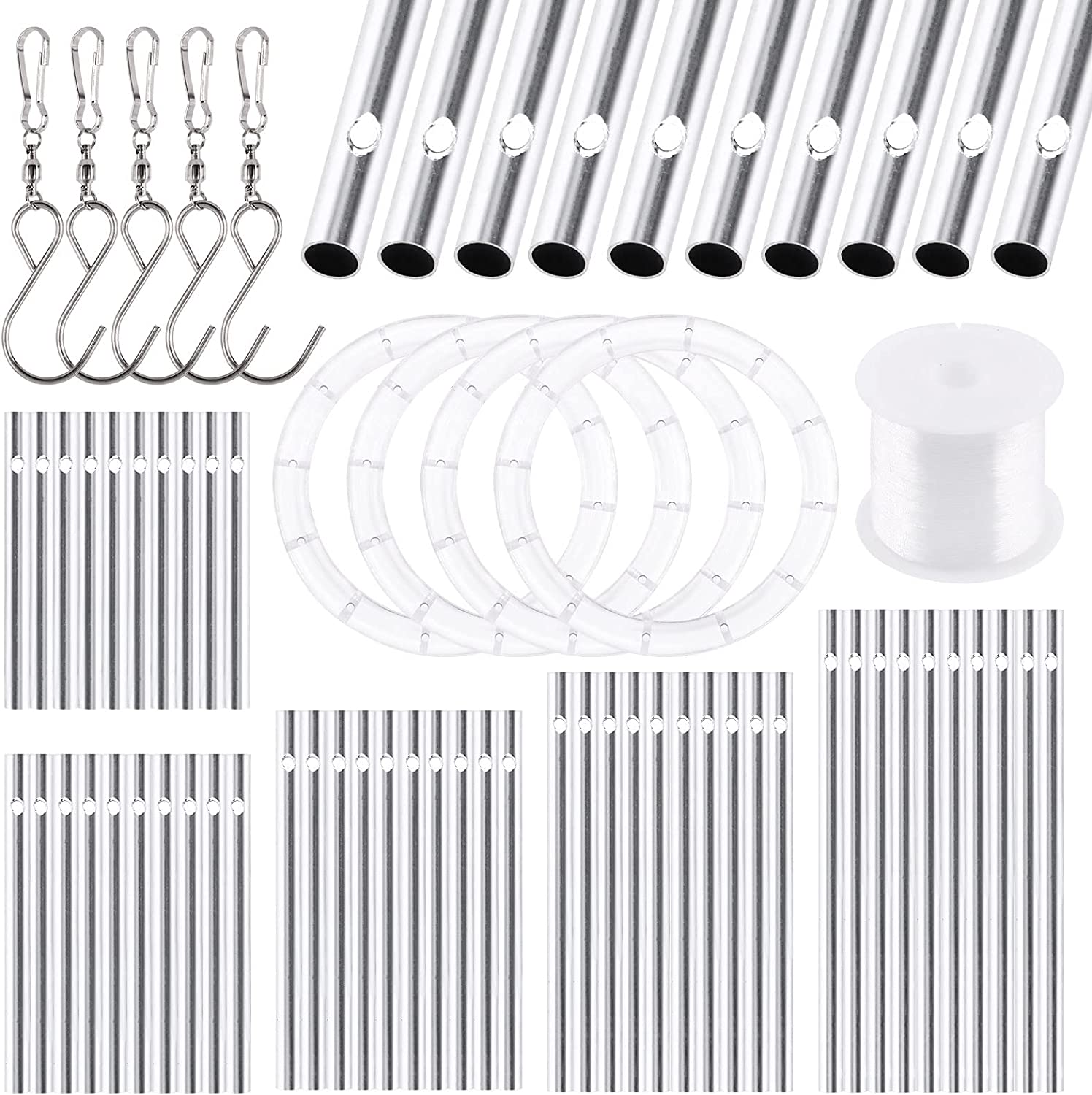 Swpeet 60Pcs Wind Chime Tubes Parts and Transparent Top Circles of Wind  Chime with 100 Yard Wind Chime Wire and Swivel Hooks Clips Making Kit, Wind