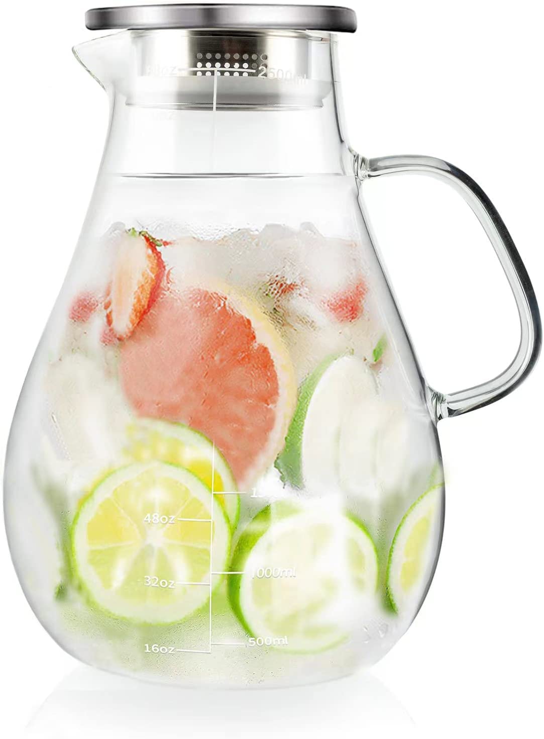 Yirilan Glass Pitcher,74oz/2.2 Liter Water Pitcher with Lid,Beverage  Serveware,Iced Tea Pitcher,Water Carafe Handle,Heat Resistant Borosilicate