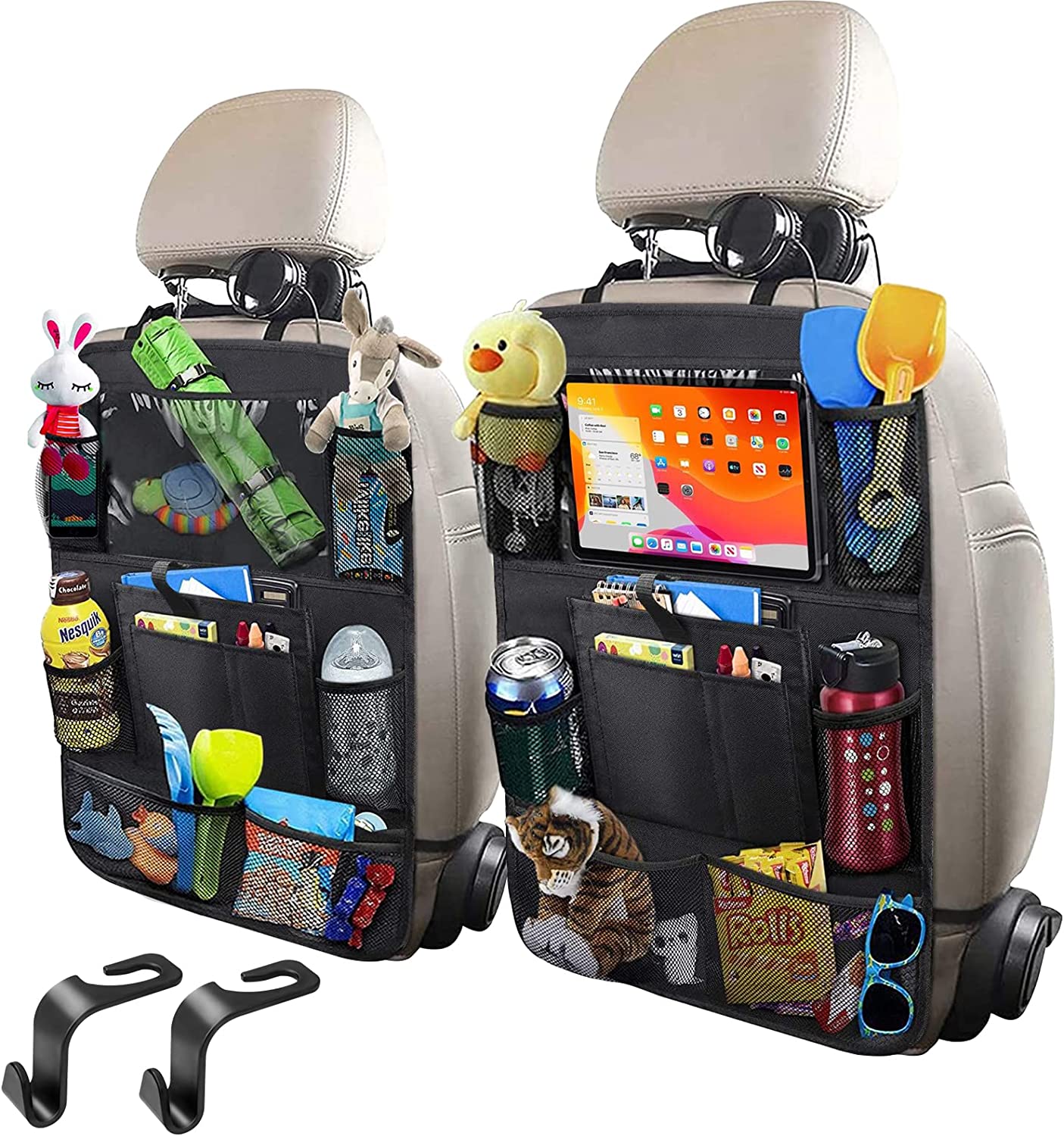 DiGeeONEGU Car Seat Organizer-Car Organizer Front Seat Back Seat,Car  Organizers and Storage with Lid Tissue Box Cup Holder & 7 Mesh Pockets