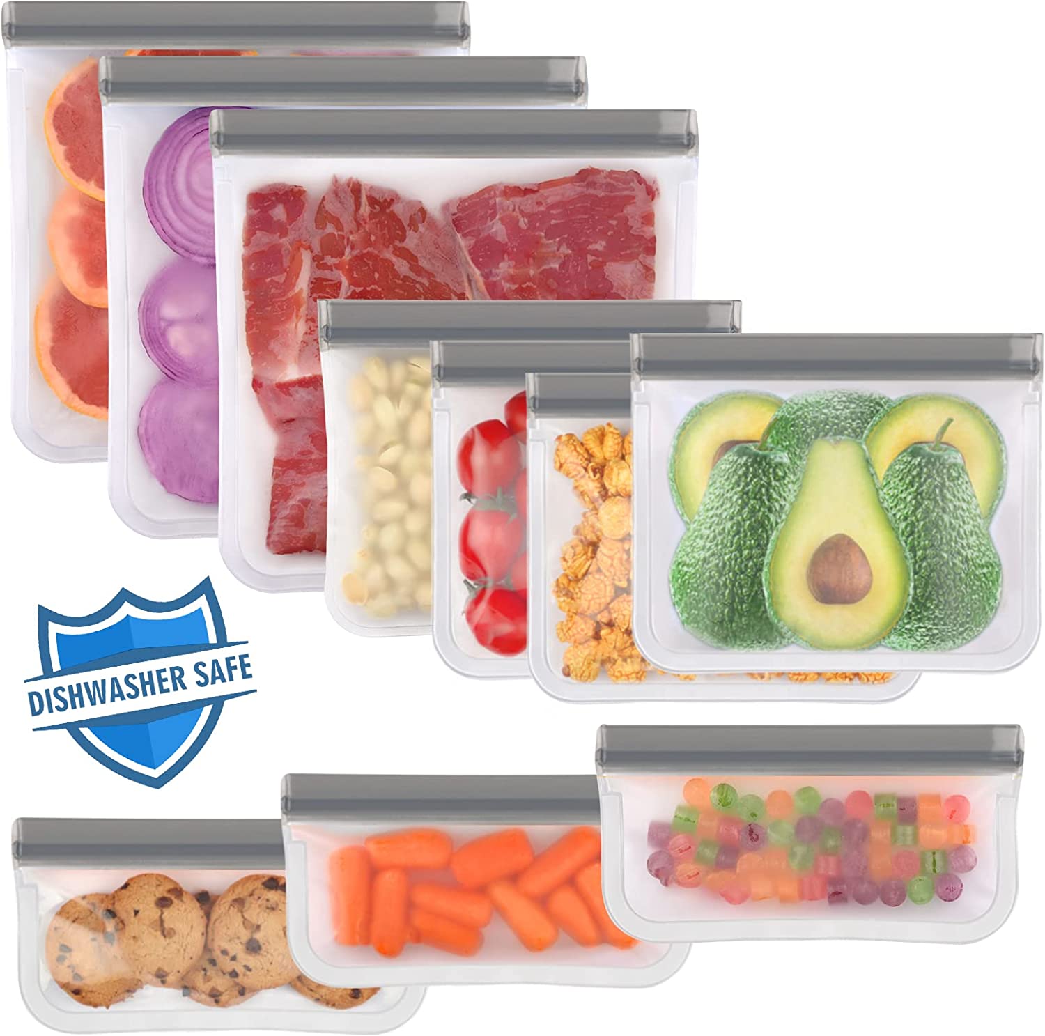 12pcs Reusable Stand-up Food Storage Bags, Fda-grade Reusable Sandwich Bags,  3pcs Reusable Gallon Bags+4pcs Reusable Freezer Bags+5pcs Reusable Bags For  Meat, Fruit, Cereal, Snacks
