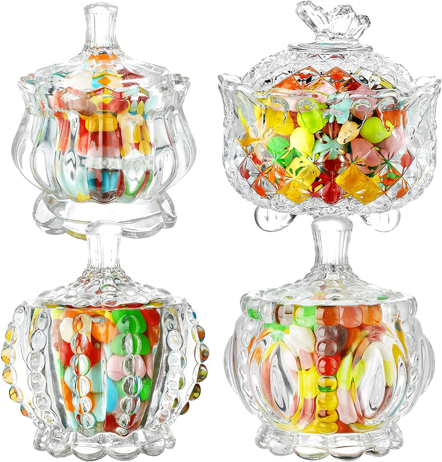 ComSaf Glass Candy Dish with Lid Decorative Candy Bowl,  Crystal Covered Candy Jar for Home Office Desk, Set of 1 (Diameter:4.5  Inch): Candy Servers