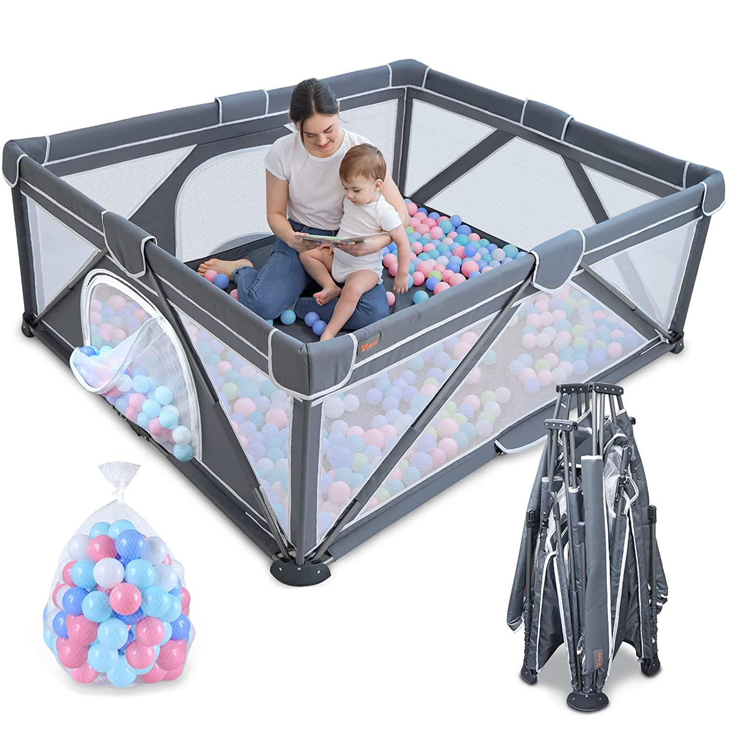 Grobeybees Playpen for Babies and Toddlers, Large Baby Playpen, Baby  Playard, Indoor & Outdoor Play Pen, Sturdy Safety Baby Play Yard with Soft