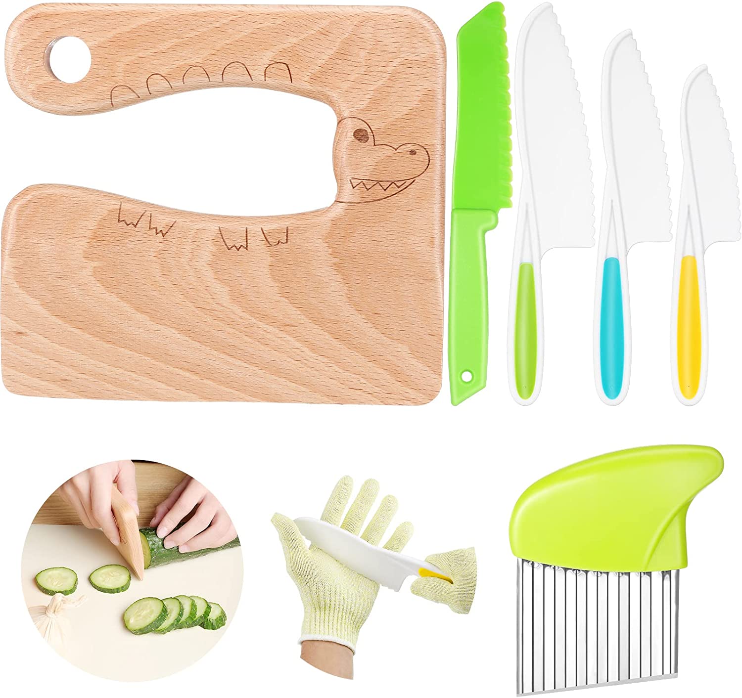 5 Pcs Kids Knife Set, Kids Safe Cooking Knives, Nylon Kids Kitchen Knife  with Crinkle Cutter, Serrated Edges Plastic Toddler Knife Kids Knives for