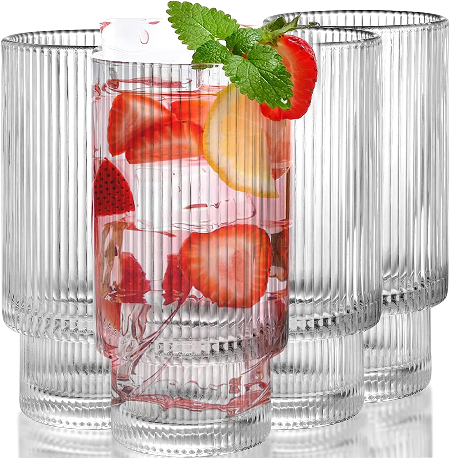 Le'raze Set of 12 Coastal Color Everyday Drinking Glasses - 4 Tall Highball  Glass Cups, 17oz. - 4 Juice Glasses, 7oz. - 4 Rock Drinking Glass, 13oz.