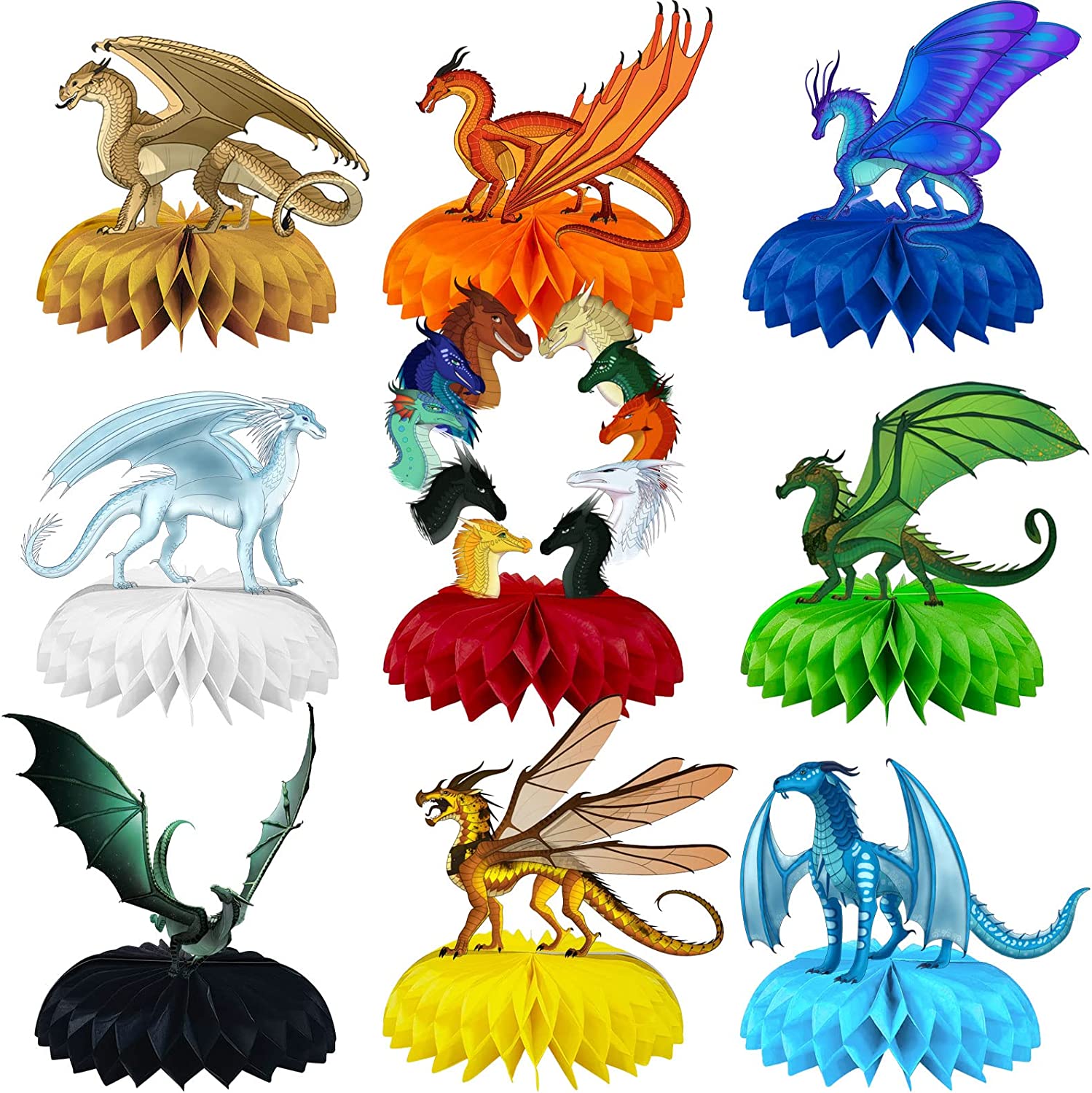 9Pcs Dragon Party Decorations Dragon Table Honeycomb Centerpieces for Table  Decor Dragon Table Topper for Kids Dragon 3D Birthday Supplies Castle