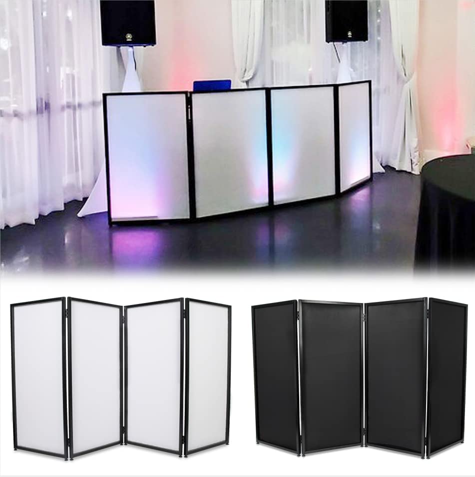 AxcessAbles DJ Booth XL Portable DJ Facade Booth Table with Black and White  Scrims, Carry Cases | Standing DJ Booth | DJ Controller Stand | Recording
