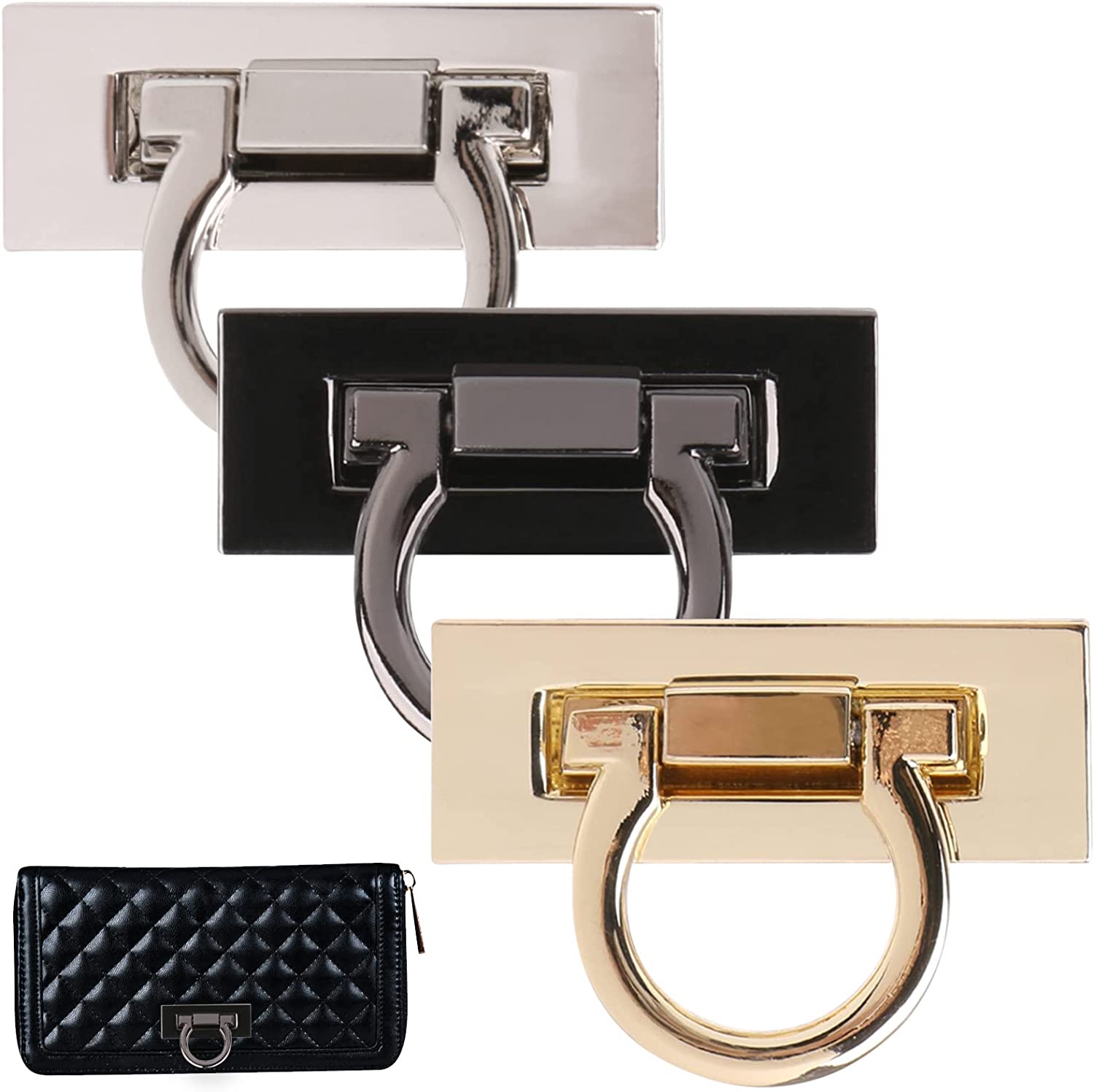  WADORN 4 Sets Purse Turn Lock Clasp, Rectangle Closure