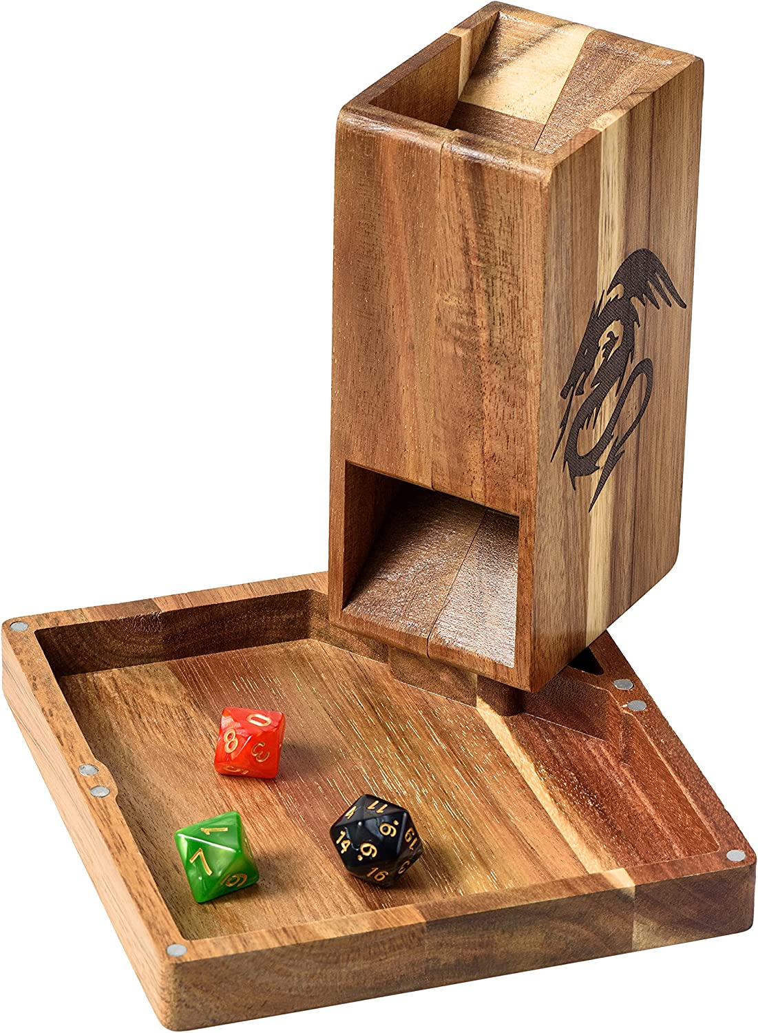 Wooden Magnetic Dice Tower with Dice Tray for Dungeons and Dragons - DND  Accessories Dice Rolling Tray with Dice Chamber - Portable Dice Roller  Tower