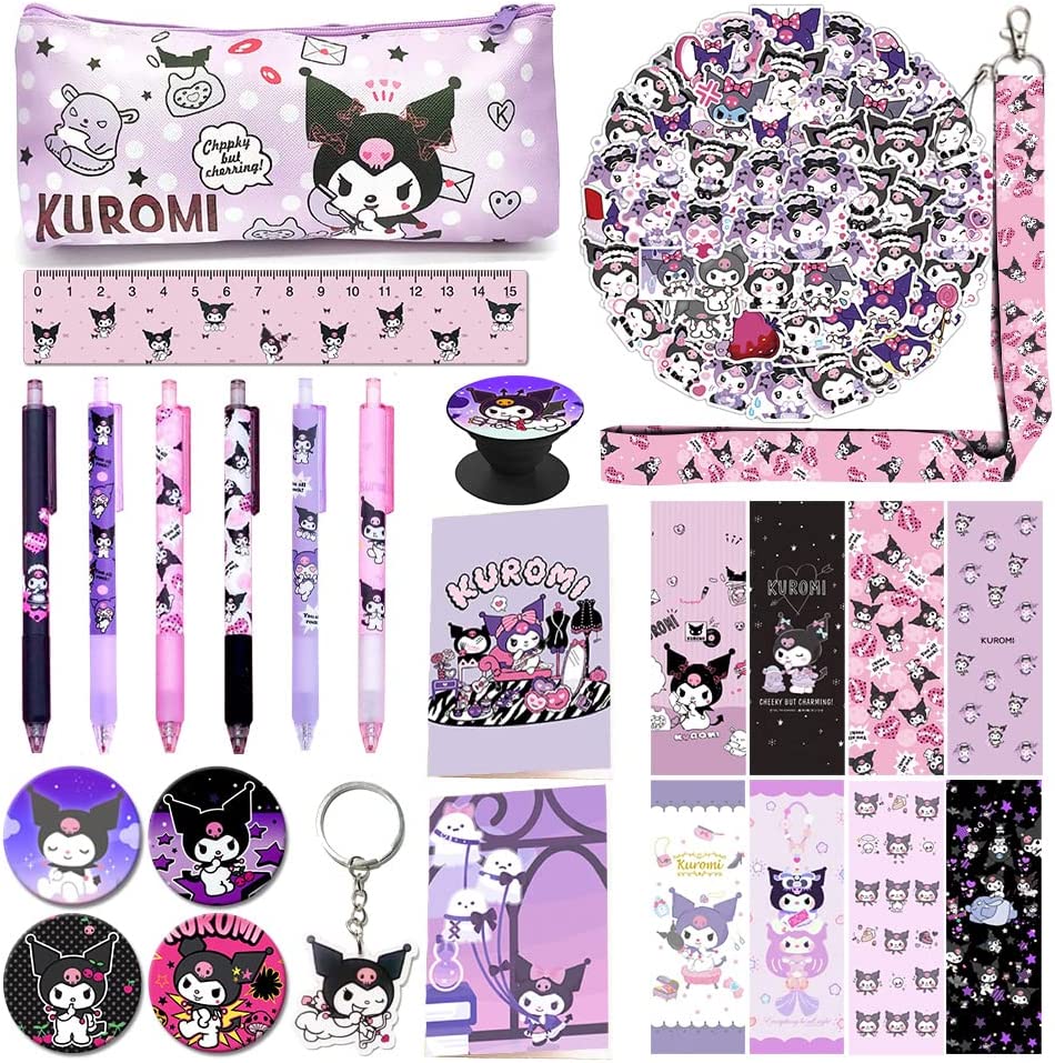 Cinnamoroll School Supplies, Cartoon Office Gift Set, Including Pencil Case  Keychain Lanyard with ID Card Holder Bookmarks Botton Pins Rollerball Pens  Ruler Stickers Sticky Note Book for Girls Kids Teens