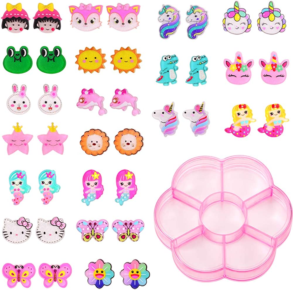 25 Pairs Kids Clip On Earrings for Girls Ages 4-12 Hypoallergenic, DEVIENG  Little Girl Cute Small Clip-On Earrings Jewelry Gifts Set
