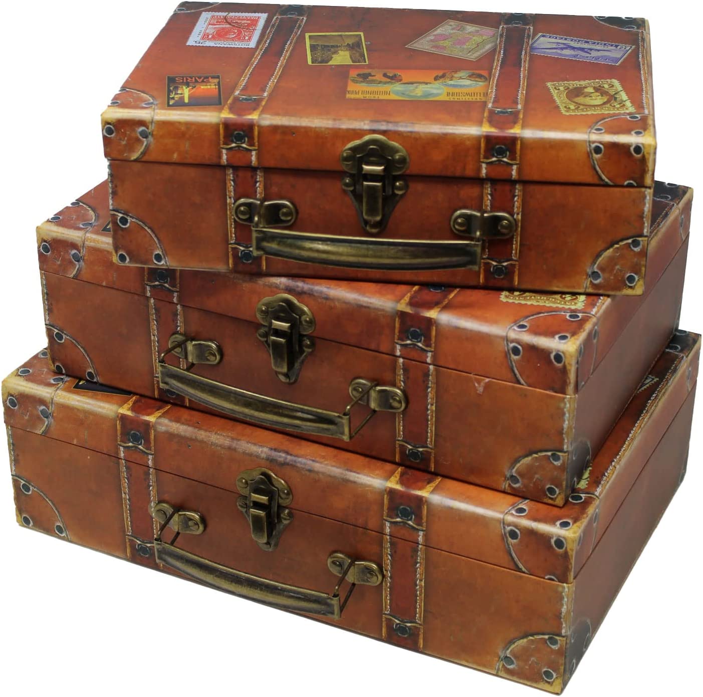 Paperboard Suitcases Set Of 3 “ Vintage Decorative Storage Box