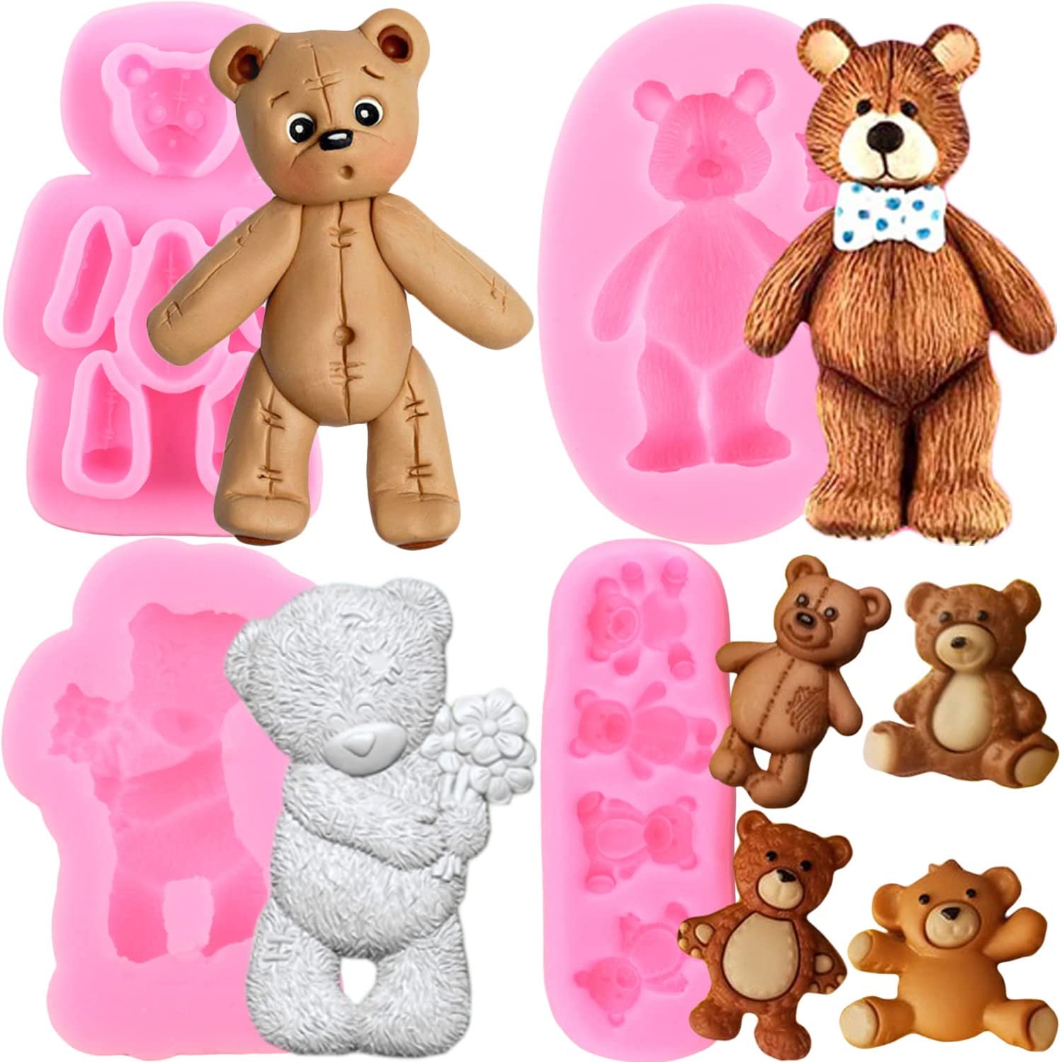 Whaline 2Pcs 3D Teddy Bear Ice Silicone Molds Ice Cube Trays Mold Silicone  Animal Mold Soap Candle Mold Ice Cube for Coffee Milk Tea Candy Gummy