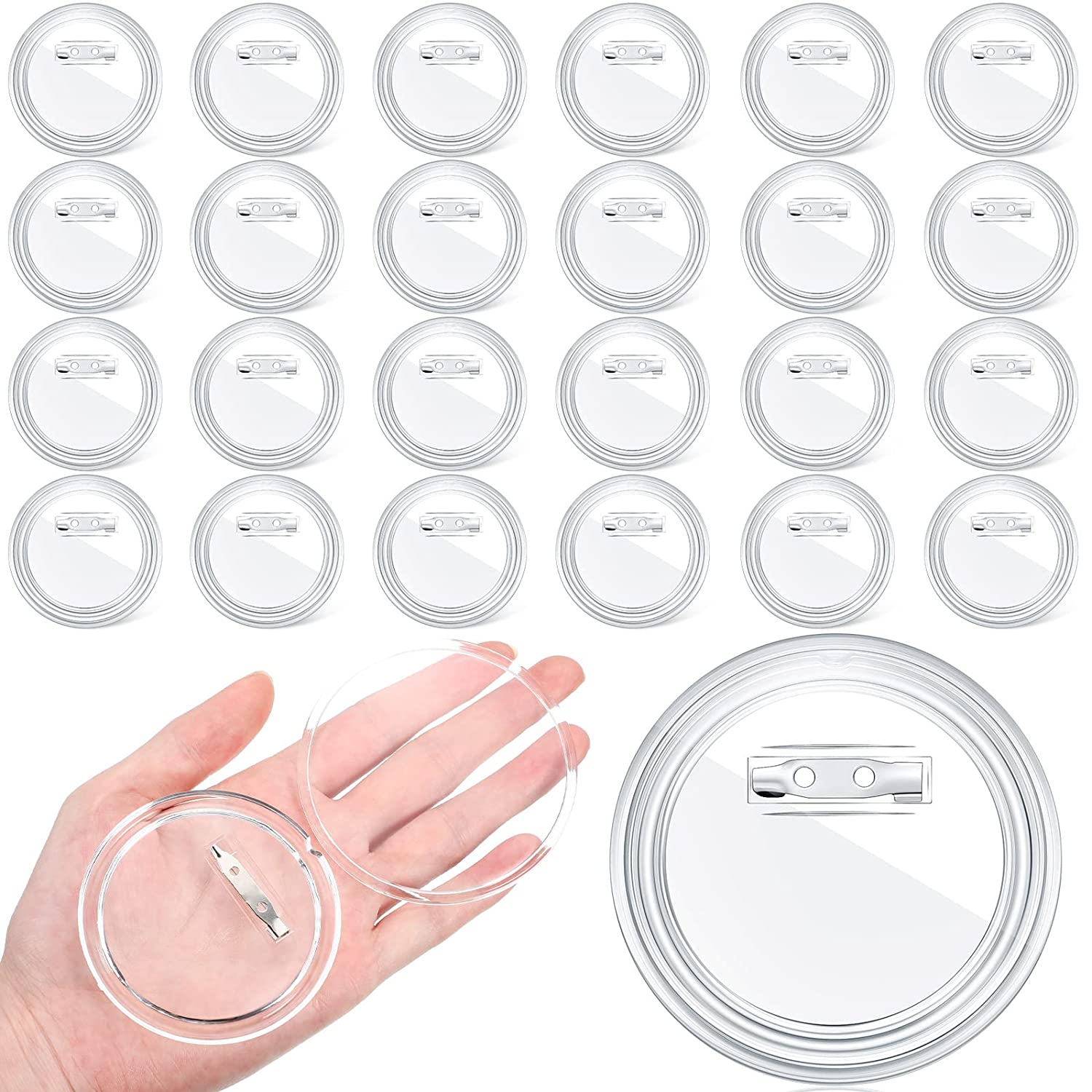 20pcs DIY Badges Kit Button Pins Clear 3 inch Acrylic Design Button Badge Clear Button Pin Round Picture Photo Buttons for Crafts Supplies