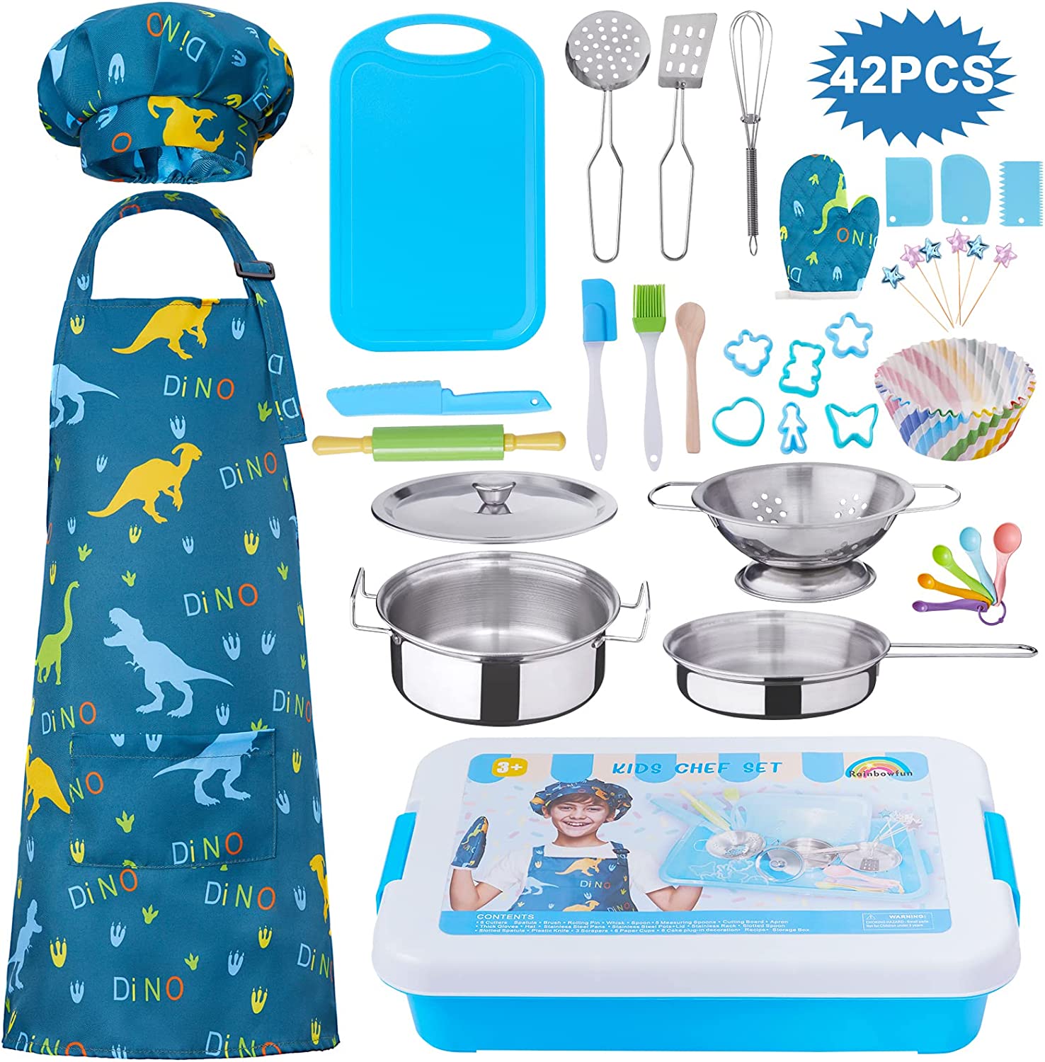 Born Toys Kids Baking & Kids Cooking Sets Real Accessories - 19 Pcs of Complete Kids Cooking Utensils Includes Kids Knife, Cake Pan, Spatula, Kids