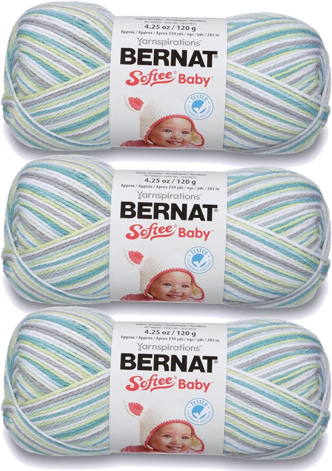 Bernat Softee Baby Stripes Pebbles 250g Knitting & Crochet Yarn