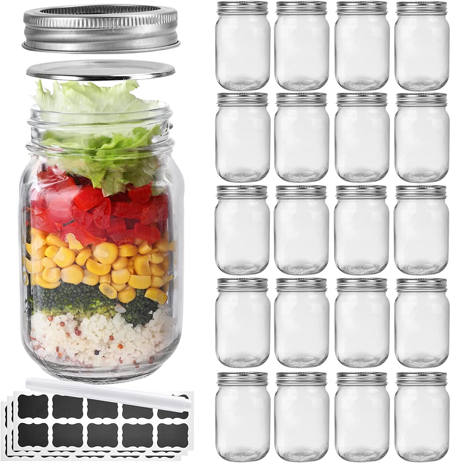 6 Pack - MASON JARS 16 oz Regular Mouth Glass Canning Jar Set with Lid –  Bulk Buy Outlet