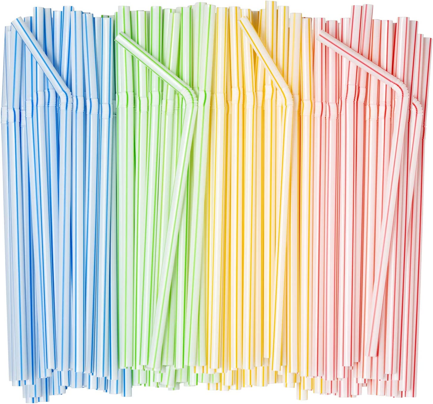 Neon Plastic Flexible Drinking Straws, Disposable Individually Wrapped (7.75 in, 500 Pieces)