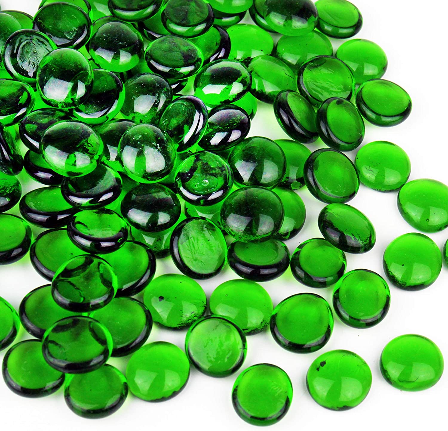 50PCS Mini Glass Gems,Green Mancala Stones Flat Bottom Marble Beads for  Home