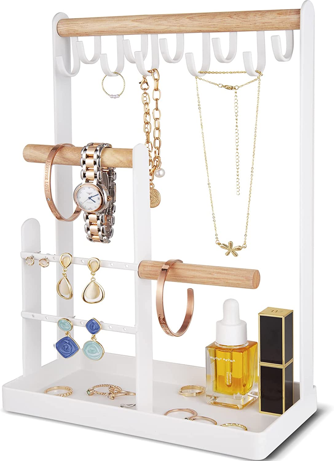  Jewelry Stand Necklace Holder, Acrylic Jewelry Display Holder,  Necklace and Bracelet Hanging Organizer, Clear 2-Tier Tower Stand for  Bangles, Necklaces, Bracelets, Rings, Earrings and Watch : Clothing, Shoes  & Jewelry