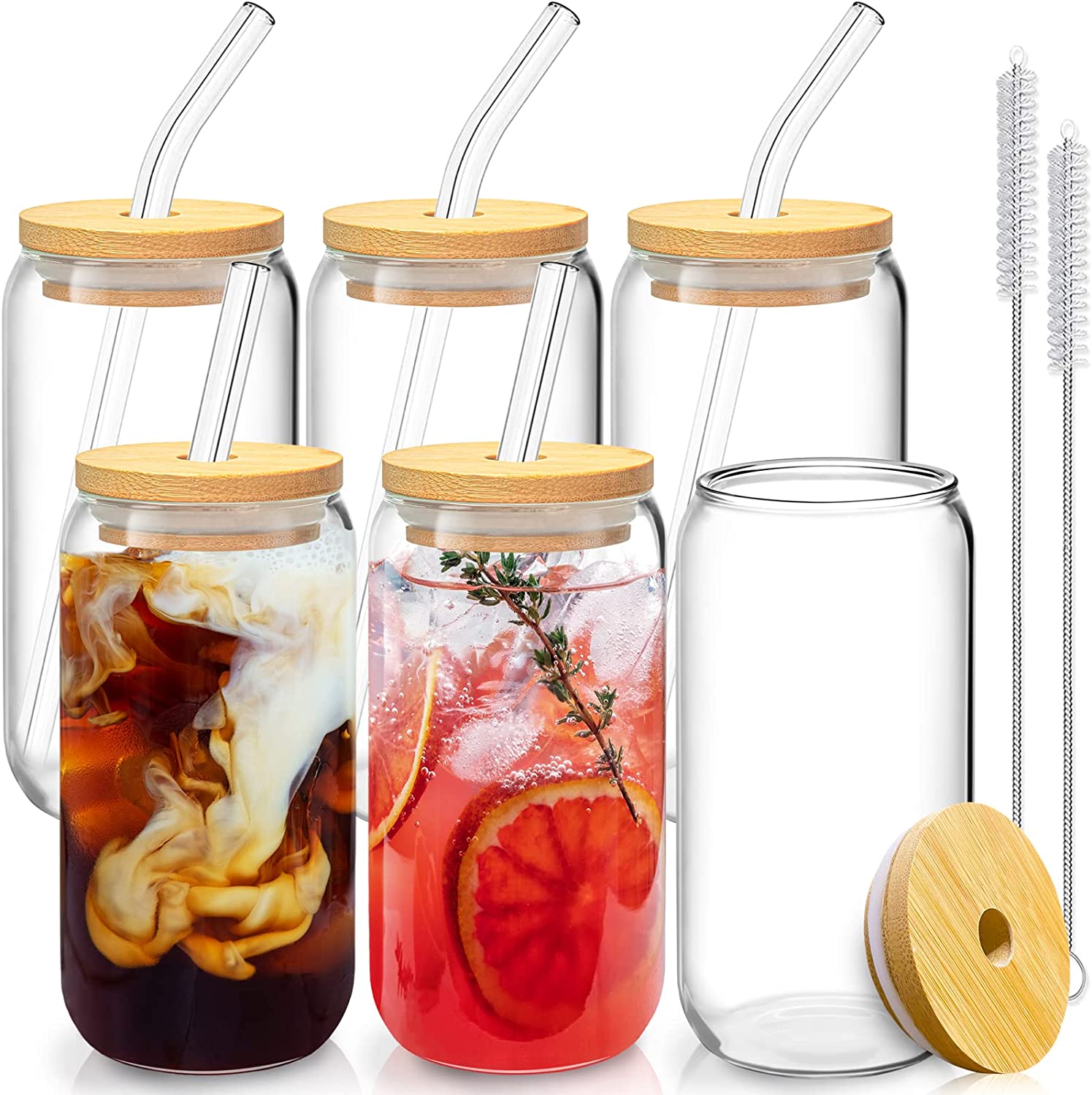 KAMVY Drinking Glasses with Lids and Glass Straw 1pcs Set - 540ml Can  Shaped Glass Cups, Beer