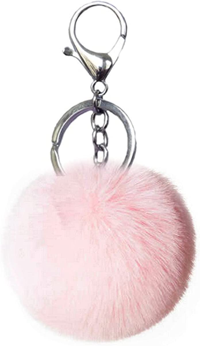 HXINFU Soft Cute Rabbit Fur Pom Pom Keychain Fluffy Real Rex Bunny Keychain Decoration