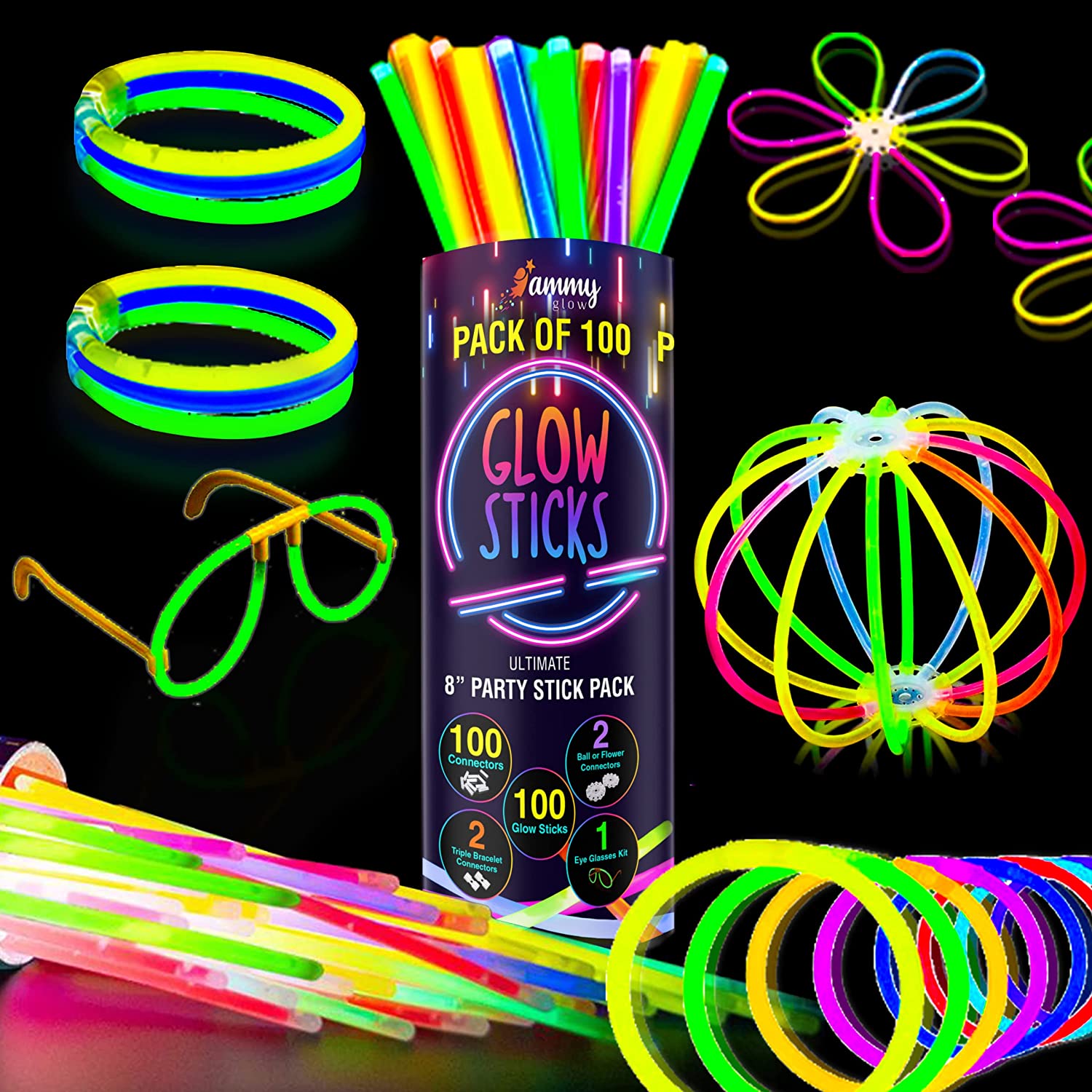 LUDILO Foam Glow Sticks Bulk Party Pack 18PCS Glow in the Dark Party  Supplies for Adults