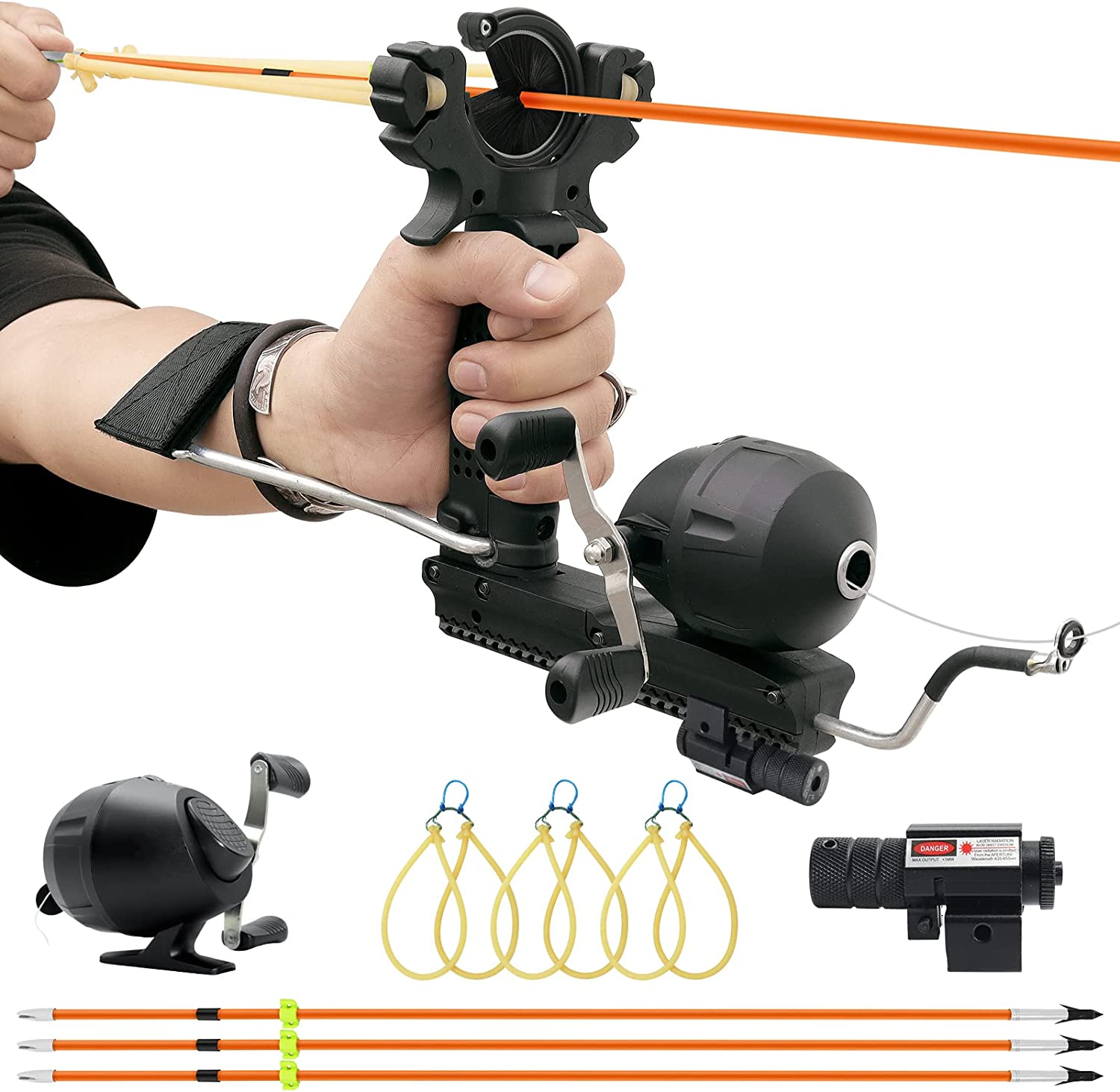 Fishing Slingshot Kit Archery Slingbow Hunting Fish Folding Professional  Adjustable Shooting with 6Pcs Fishing Arrows