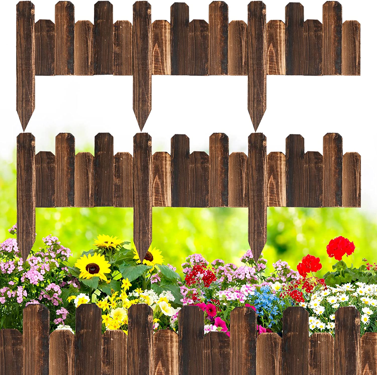 EasyFlex Decorative No-Dig Landscape Edging with Anchoring Spikes, 2.5 in.  Tall Scalloped Top Garden Border with Woodgrain Texture, 100 Foot Kit