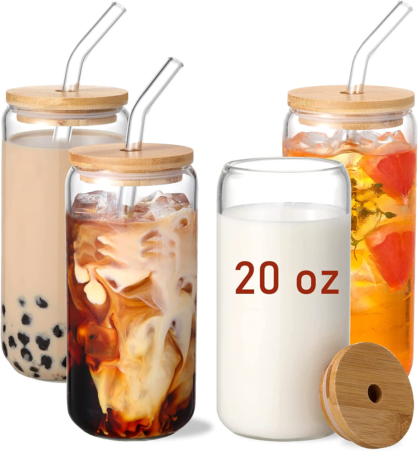 Glass Cups with Lids and Straws 6pcs Set,HuaQi Beer Can Glass with