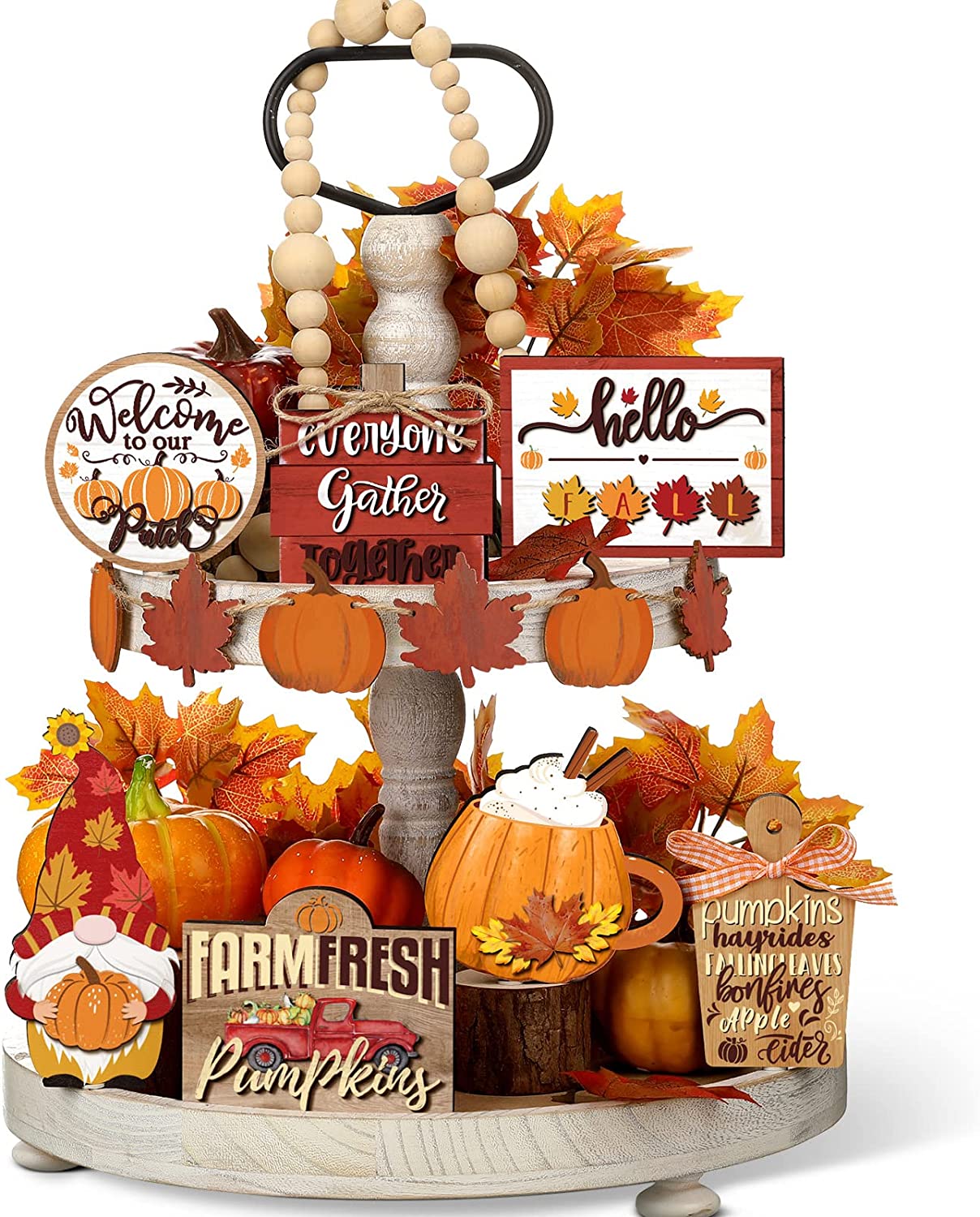 Uruney Fall Football Tiered Tray Decor, Farmhouse Tray Decorations Truck  Heart Football Helmet Game Wooden Sign, Rustic Thanksgiving Autumn Football