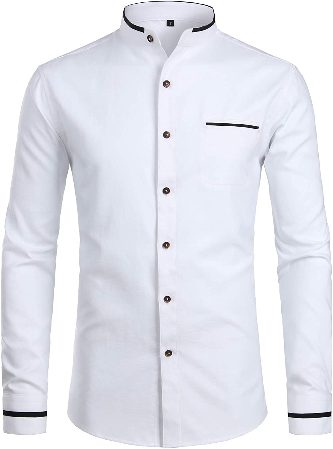  HUXUAN Men's Embroidery White Shirts Slim Fit Mandarin