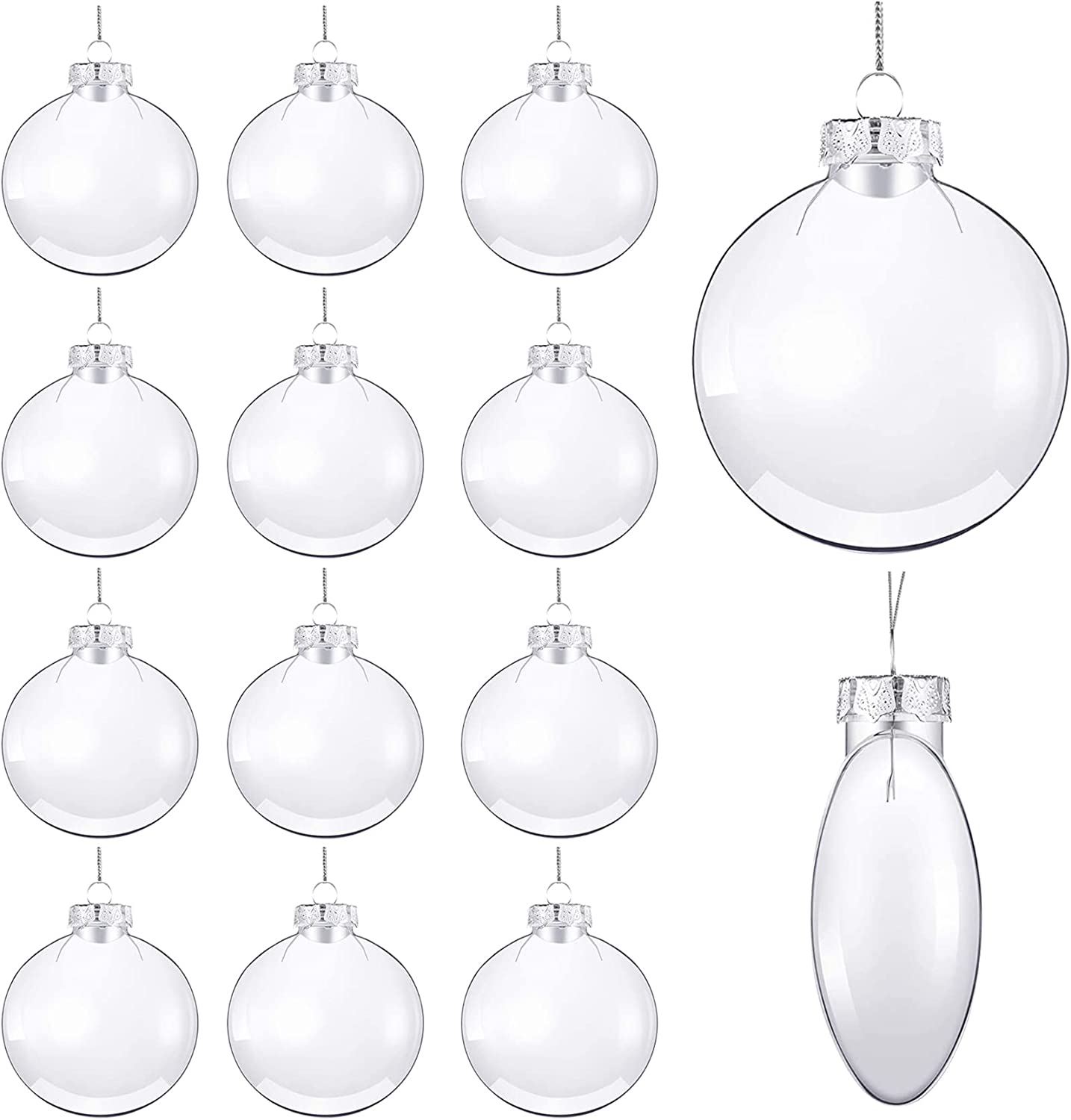 Clear Christmas Plastic Ball Transparent Fillable Sphere Light Bulb with  Rope and Removable Metal Cap Hanging Ornaments for Christmas Tree Decor