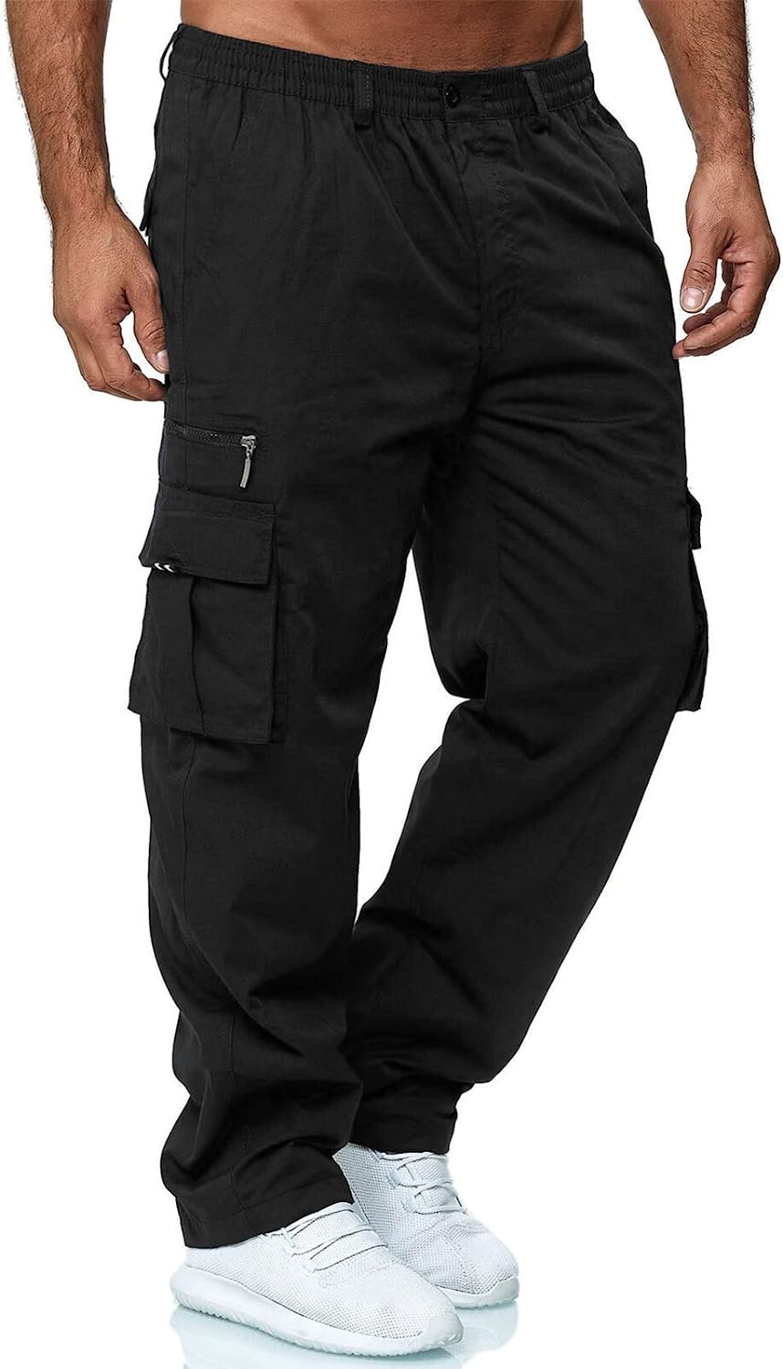 Cargo Pants for Men, Men Solid Casual Multiple Pockets Drawstring Elastic  Waist Fitness Pants Trousers Joggers Sweatpants Day Deal Deals Under 20  Dollars #44 