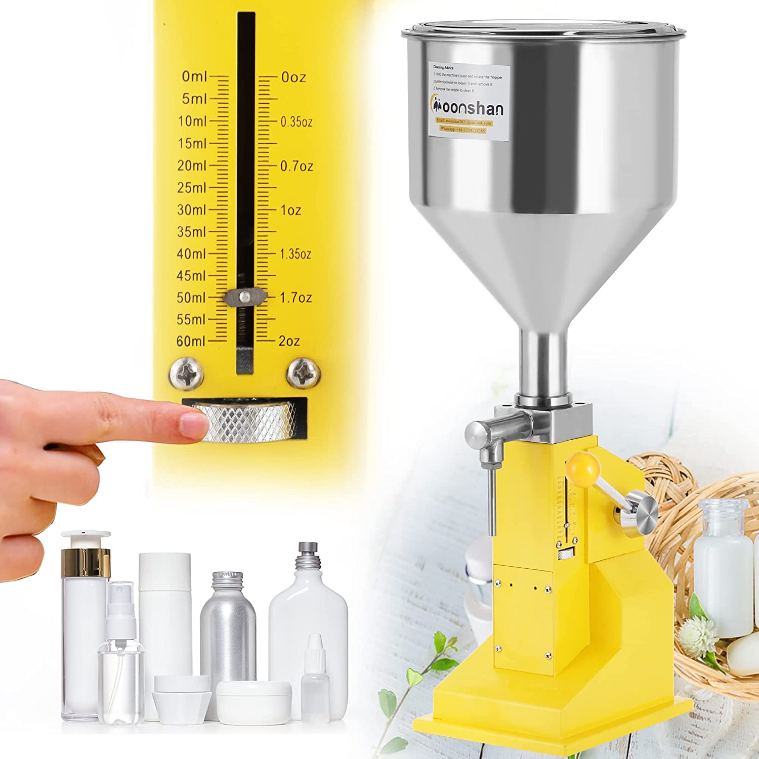 Multifunctional A03 Manual Paste Liquid Filling Machine, Wine Bottle Filler  5-50ml, Stainless Steel lip gloss base Filling Machine for liquid cosmetic  : : Home