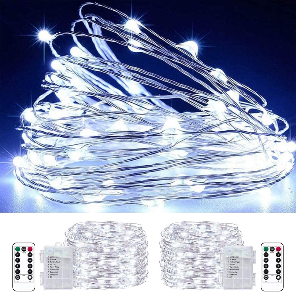 1pc Or 2pcs Christmas Fairy Lights Usb With Remote Control,33ft 100 Led  String Lights Remote Control, Timer & 8 Modes For Firefly Light Effect,  Purple Color, Garden, Party, Indoor Decoration