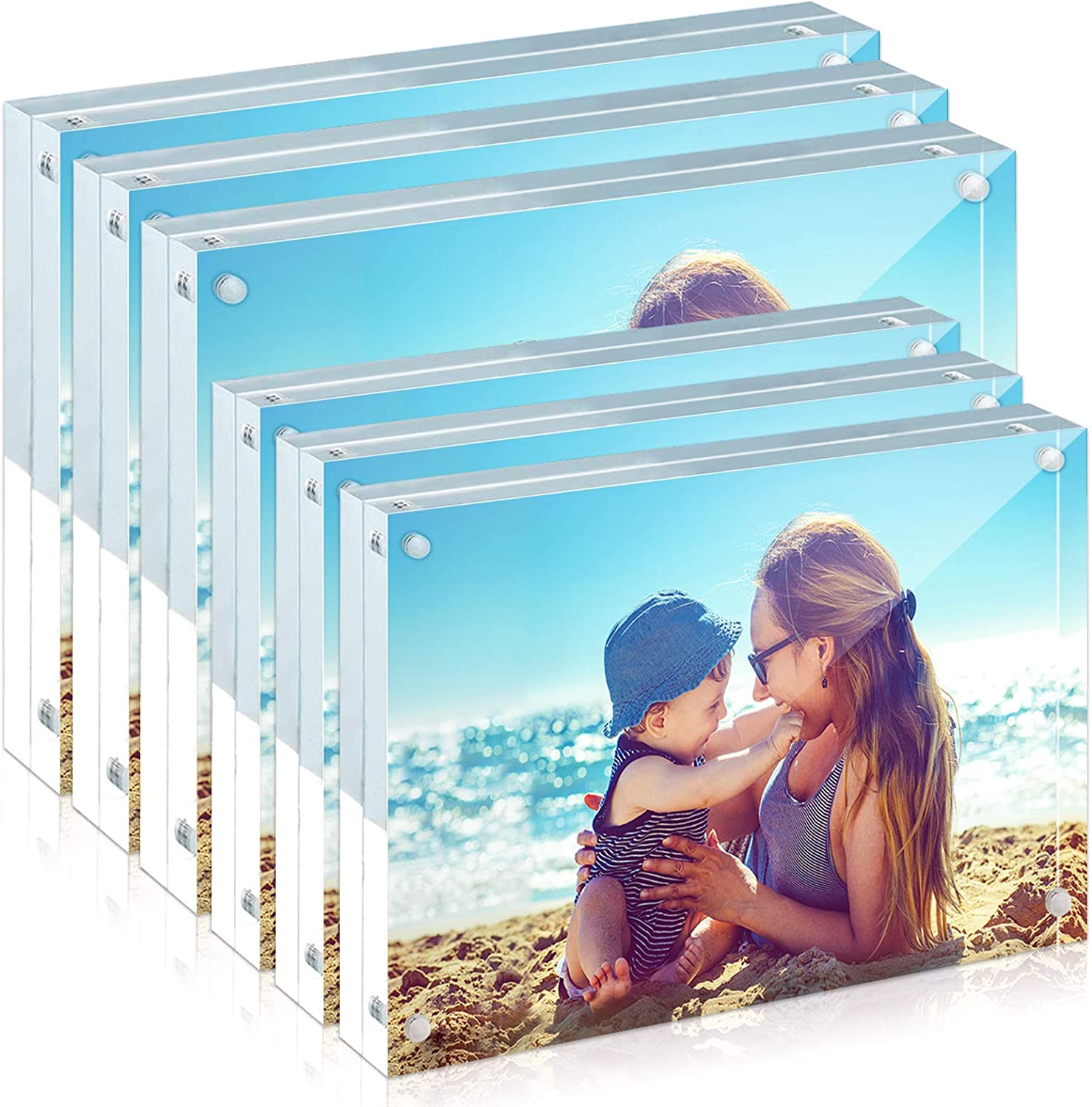 Photo Booth Frames - 6x4 Clear Acrylic Self Standing Double Picture Frame 4x6 or 6x4 Acrylic Photo Frame (6 Pack)